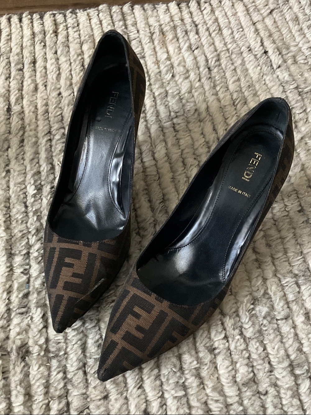 Fendi Brown FF Logo Pointed Toe Pumps
